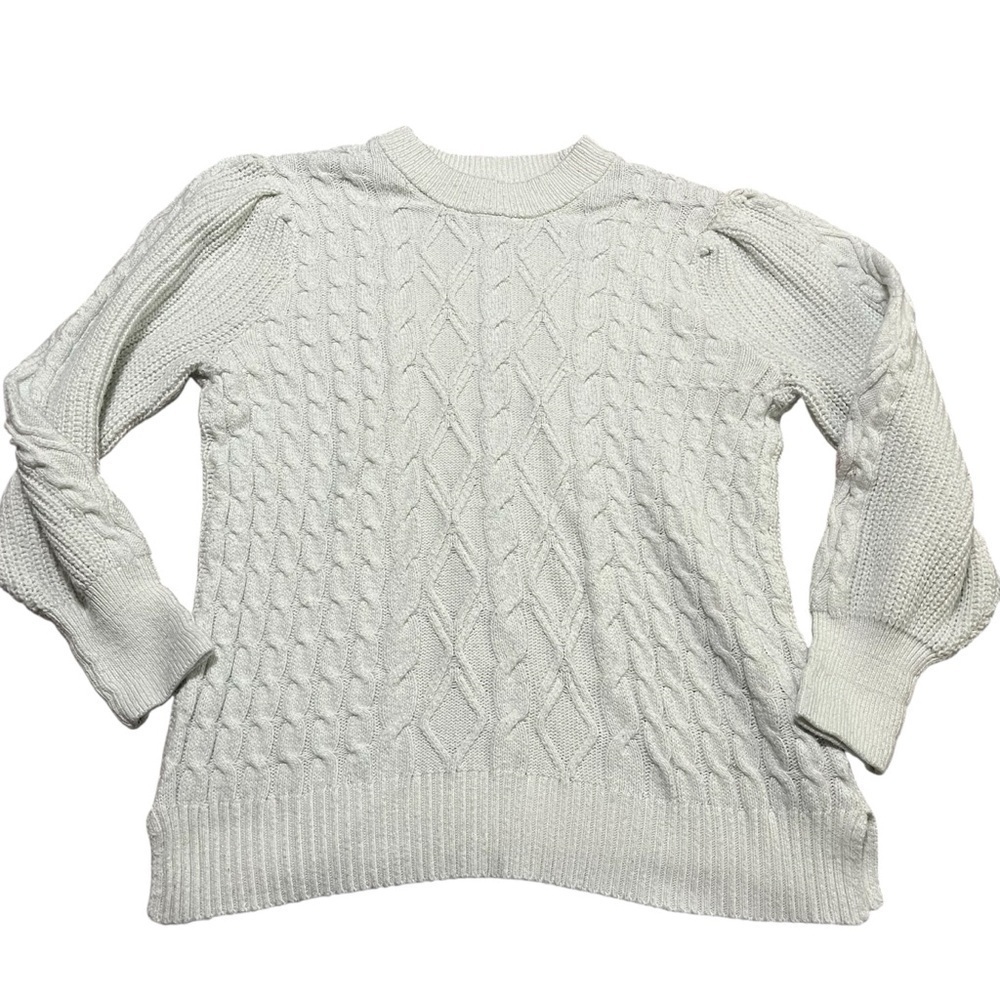 Crown & Ivy White Cable Knit Sweater Plus Size 1XL Puff Sleeve Winter